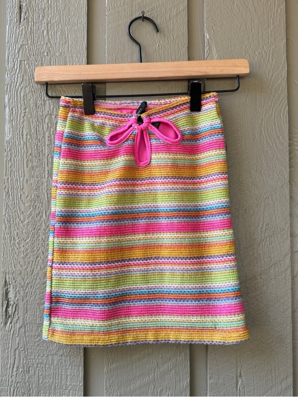 Forever 21 Multicolor Striped Knit Mini Skirt with Pink Waist Tie